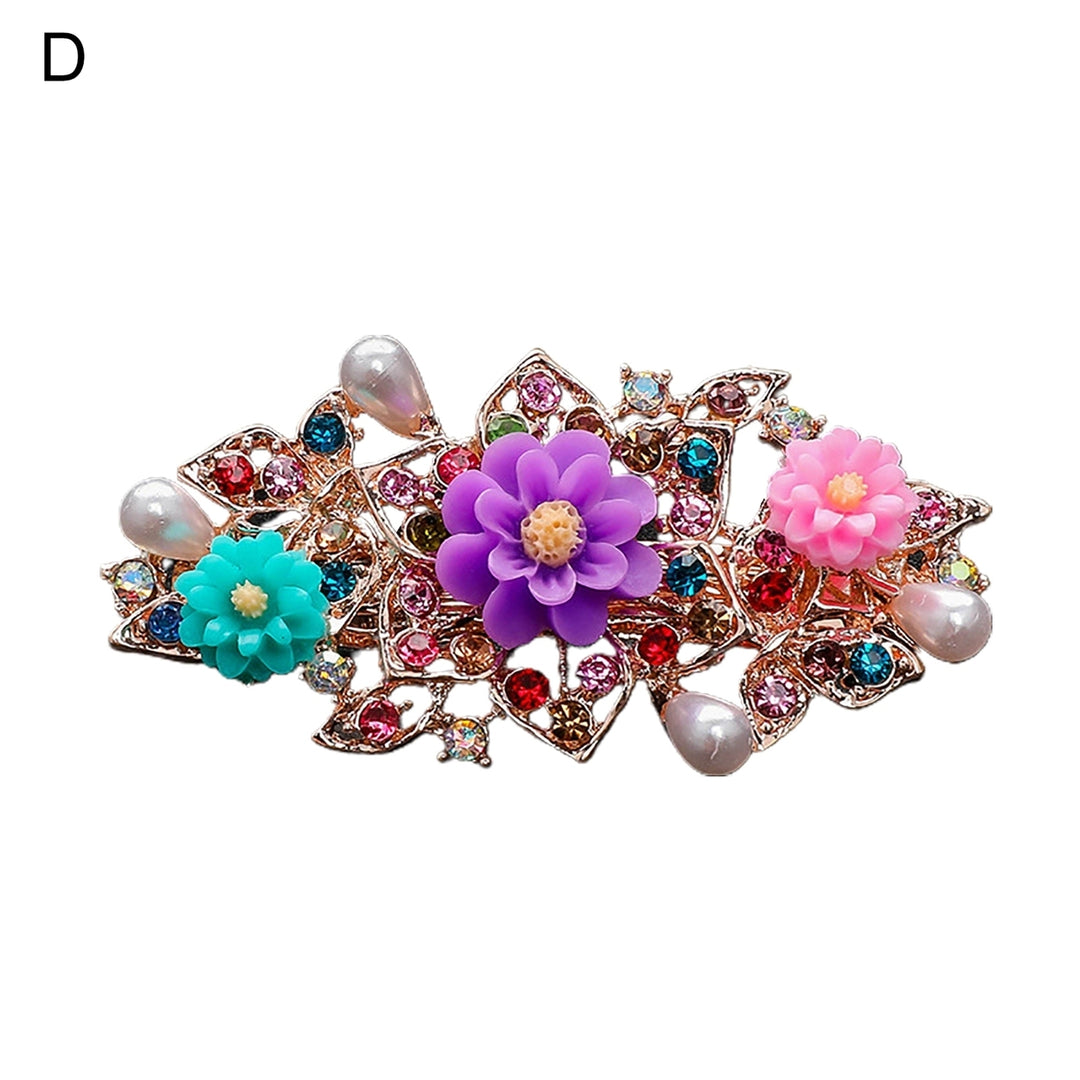 Shiny Rhinestone Faux Pearls Decor Hair Barrette Colorful Flower Shape Girls Hair Clip DIY Styling Accessories Image 4