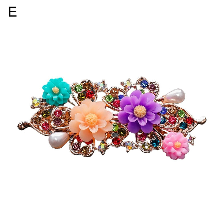 Shiny Rhinestone Faux Pearls Decor Hair Barrette Colorful Flower Shape Girls Hair Clip DIY Styling Accessories Image 6