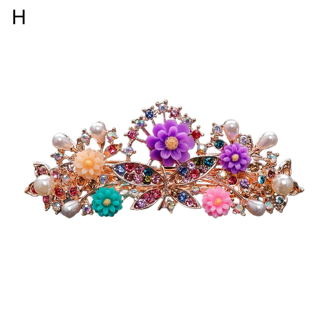 Shiny Rhinestone Faux Pearls Decor Hair Barrette Colorful Flower Shape Girls Hair Clip DIY Styling Accessories Image 7