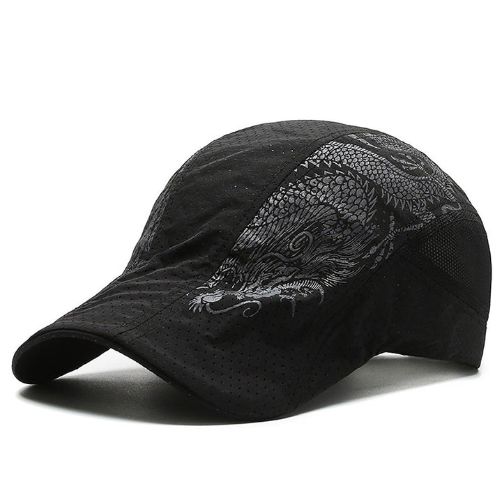 Breathable Sun Hat Mesh Hole Chinese Style Dragon Print Peaked Cap for Outdoor Image 1