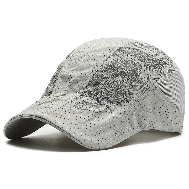 Breathable Sun Hat Mesh Hole Chinese Style Dragon Print Peaked Cap for Outdoor Image 3