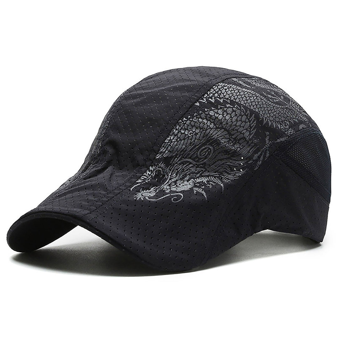 Breathable Sun Hat Mesh Hole Chinese Style Dragon Print Peaked Cap for Outdoor Image 4