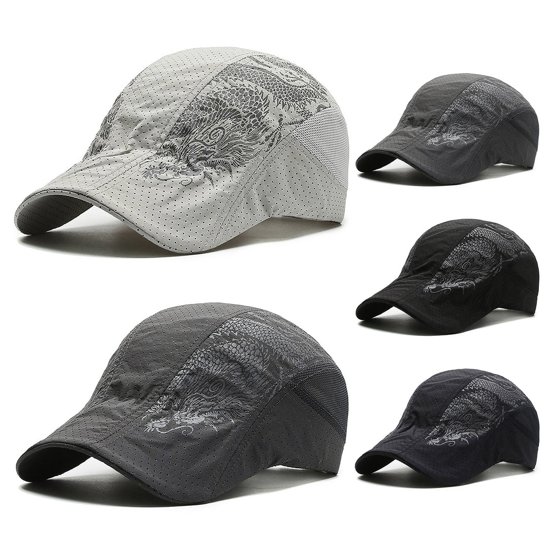 Breathable Sun Hat Mesh Hole Chinese Style Dragon Print Peaked Cap for Outdoor Image 6