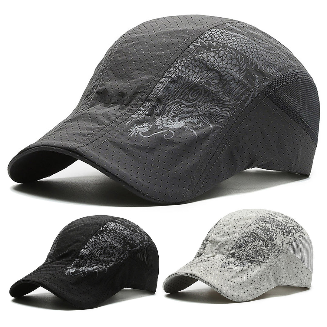 Breathable Sun Hat Mesh Hole Chinese Style Dragon Print Peaked Cap for Outdoor Image 7