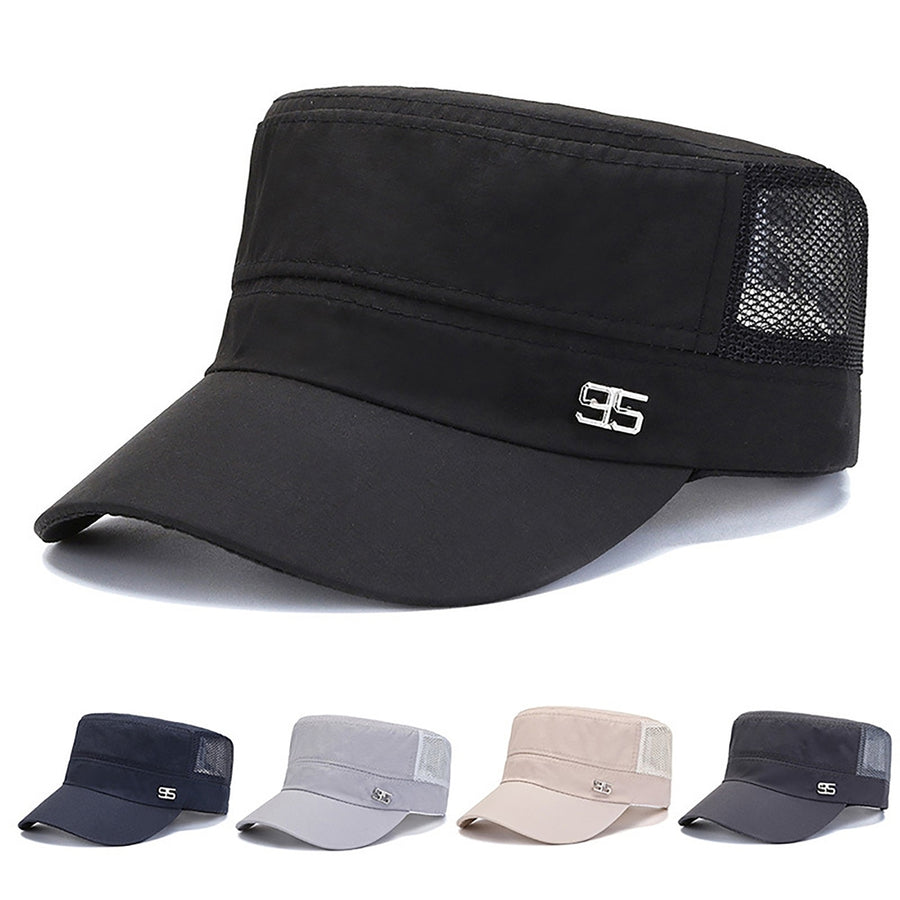 Sport Cap Mesh Hole Block Sun Solid Color Flat Top Peaked Cap for Daily Life Image 1