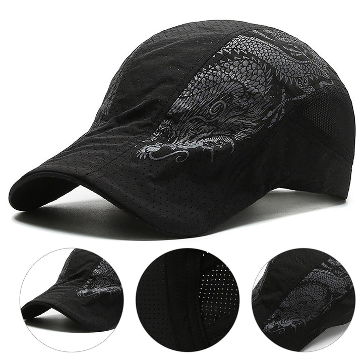 Breathable Sun Hat Mesh Hole Chinese Style Dragon Print Peaked Cap for Outdoor Image 8