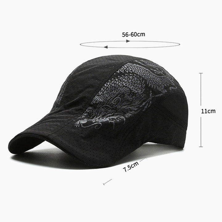 Breathable Sun Hat Mesh Hole Chinese Style Dragon Print Peaked Cap for Outdoor Image 9