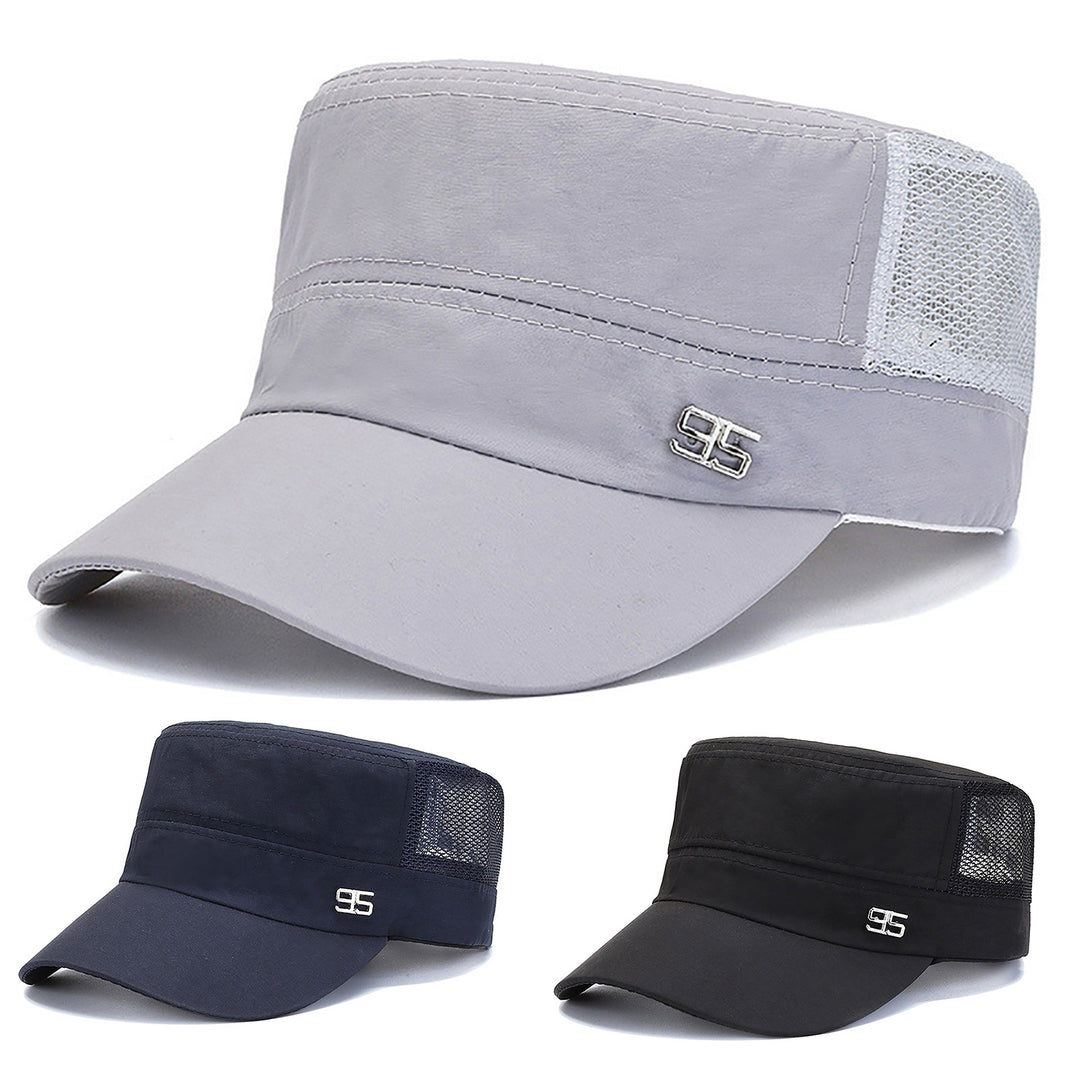 Sport Cap Mesh Hole Block Sun Solid Color Flat Top Peaked Cap for Daily Life Image 3