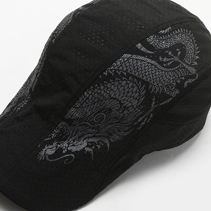 Breathable Sun Hat Mesh Hole Chinese Style Dragon Print Peaked Cap for Outdoor Image 11