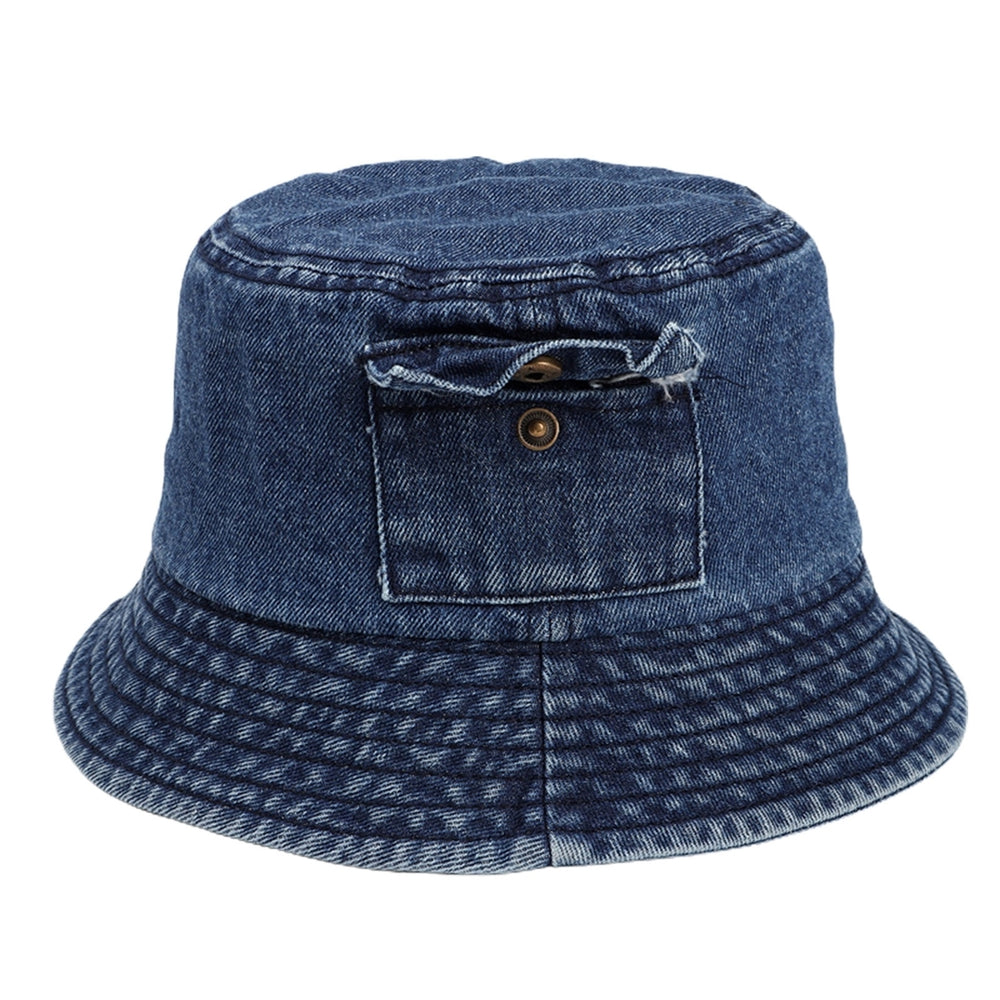 Denim Sun Hat Flat Top Lightweight Pocket Decor Bucket Hat for Daily Life Image 2