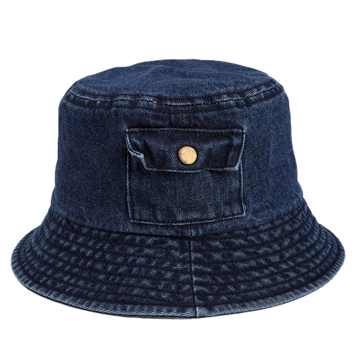 Denim Sun Hat Flat Top Lightweight Pocket Decor Bucket Hat for Daily Life Image 4