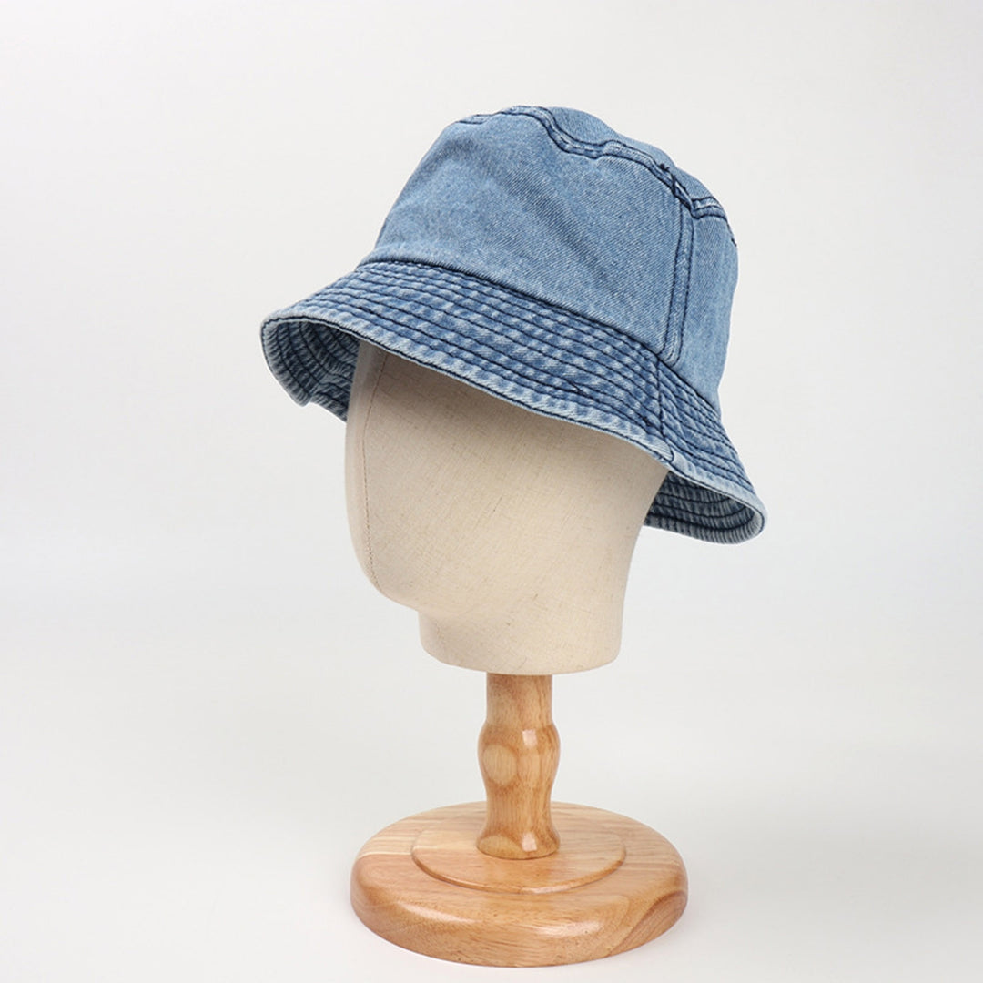 Denim Sun Hat Flat Top Lightweight Pocket Decor Bucket Hat for Daily Life Image 6