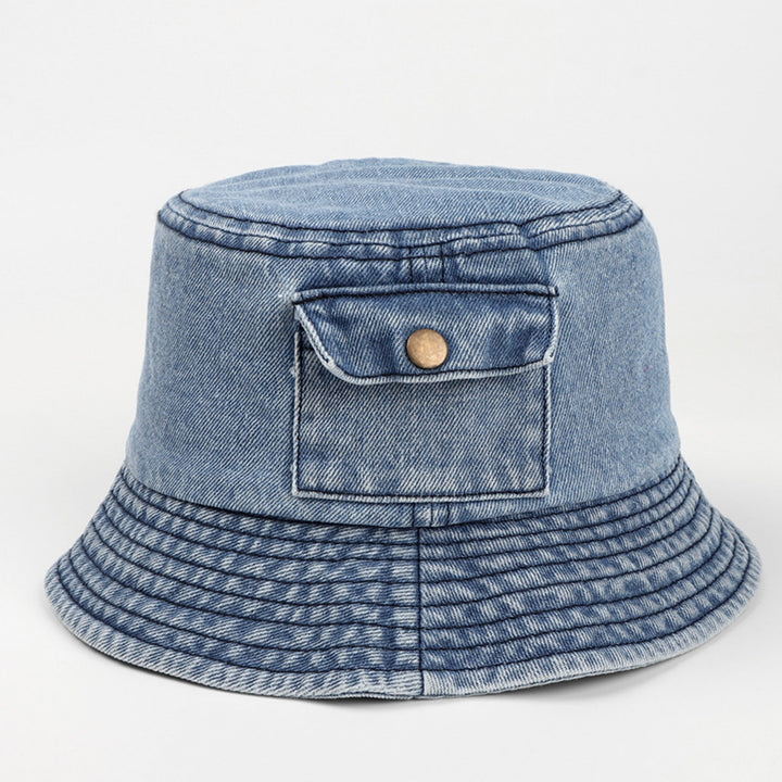 Denim Sun Hat Flat Top Lightweight Pocket Decor Bucket Hat for Daily Life Image 7