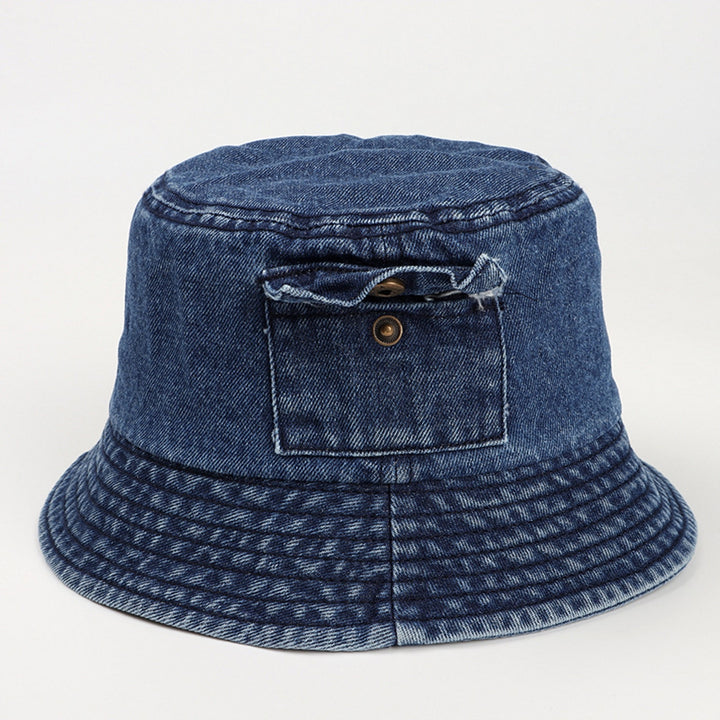 Denim Sun Hat Flat Top Lightweight Pocket Decor Bucket Hat for Daily Life Image 8