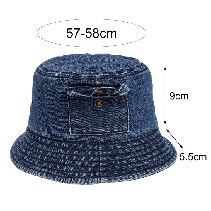 Denim Sun Hat Flat Top Lightweight Pocket Decor Bucket Hat for Daily Life Image 9