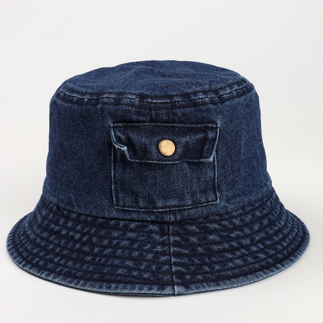 Denim Sun Hat Flat Top Lightweight Pocket Decor Bucket Hat for Daily Life Image 10