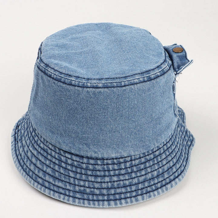 Denim Sun Hat Flat Top Lightweight Pocket Decor Bucket Hat for Daily Life Image 11