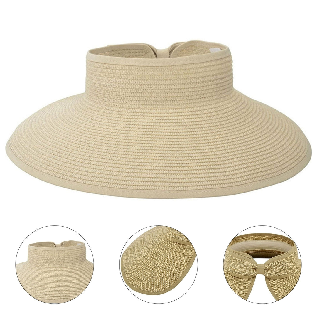 Summer Women Hat Pure Color Classic Bowknot Decor Straw Hat for Vacation Image 12