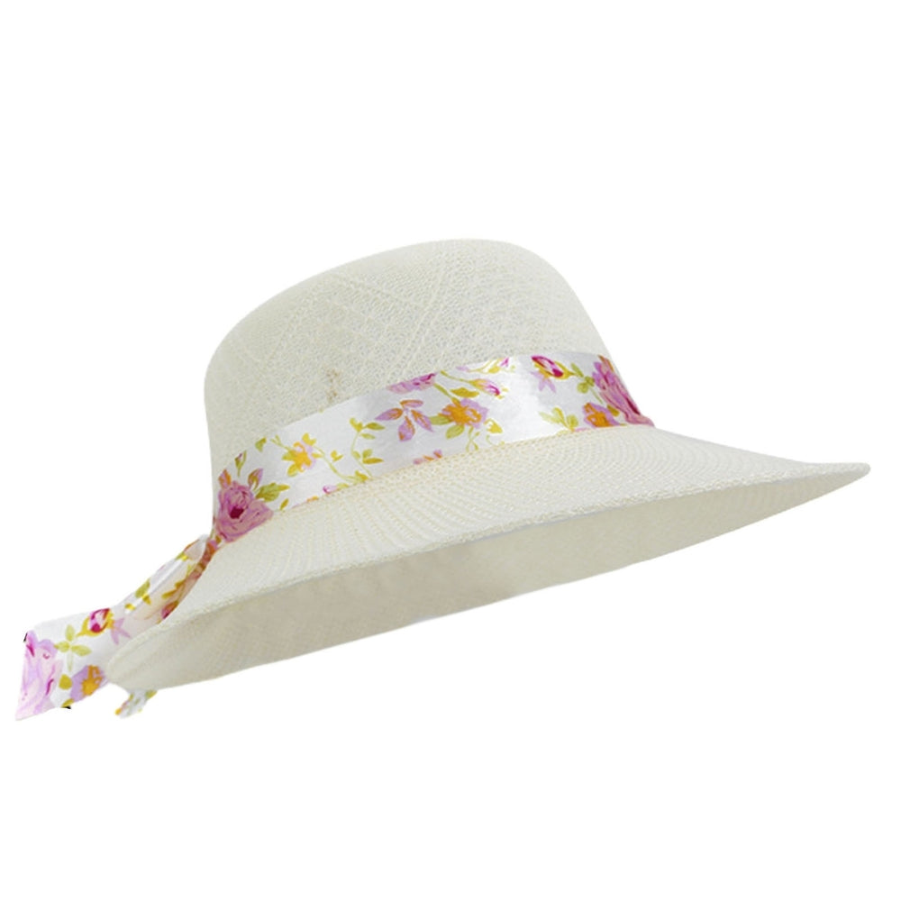 Women Sun Hat Solid Color Breathable Holes Wide Brim Beach Hat Headwear Image 2