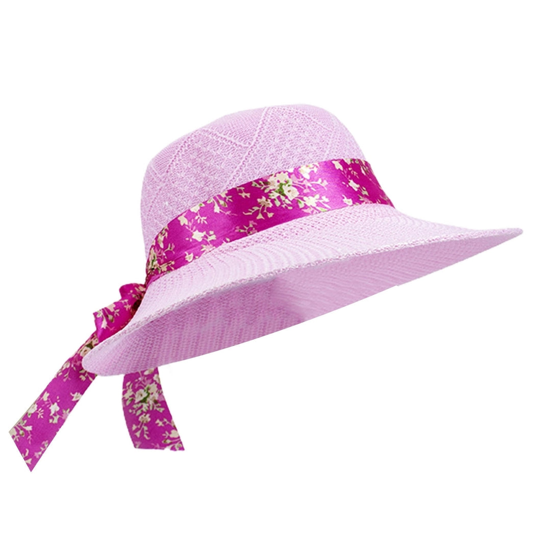 Women Sun Hat Solid Color Breathable Holes Wide Brim Beach Hat Headwear Image 4