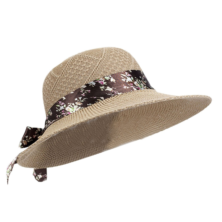 Women Sun Hat Solid Color Breathable Holes Wide Brim Beach Hat Headwear Image 4