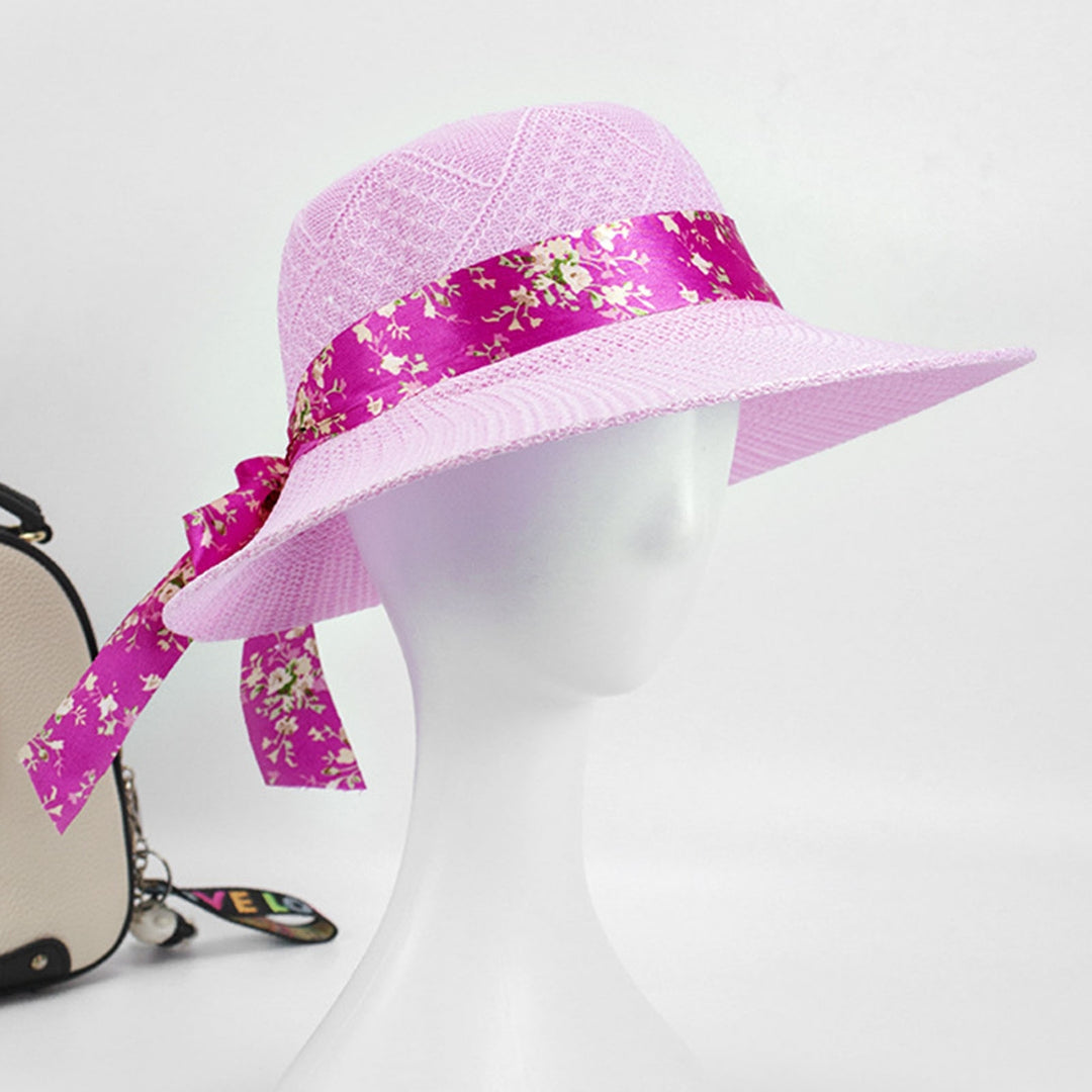 Women Sun Hat Solid Color Breathable Holes Wide Brim Beach Hat Headwear Image 7