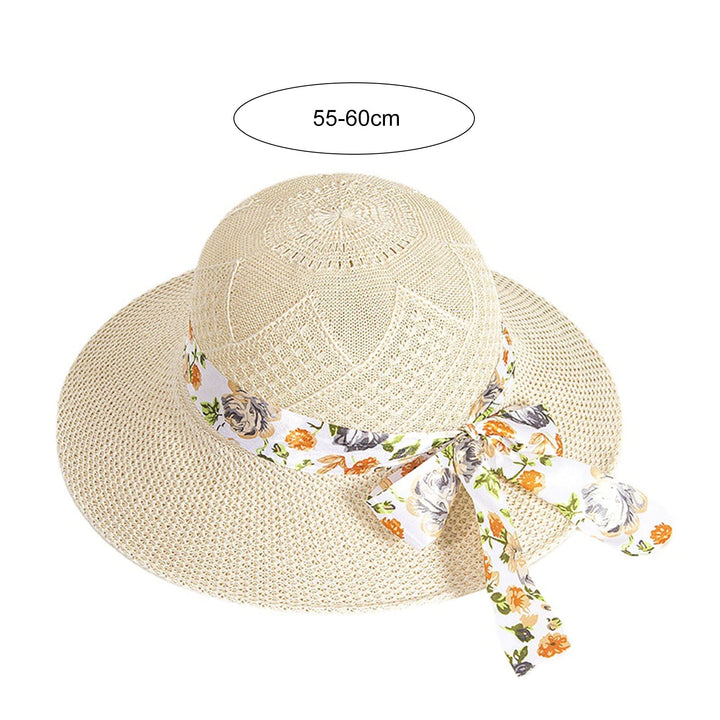 Women Sun Hat Solid Color Breathable Holes Wide Brim Beach Hat Headwear Image 9