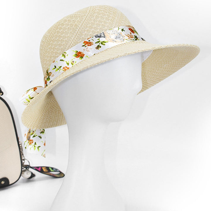 Women Sun Hat Solid Color Breathable Holes Wide Brim Beach Hat Headwear Image 10