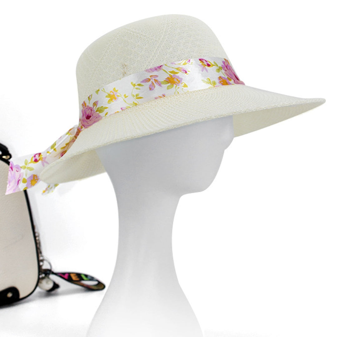 Women Sun Hat Solid Color Breathable Holes Wide Brim Beach Hat Headwear Image 11