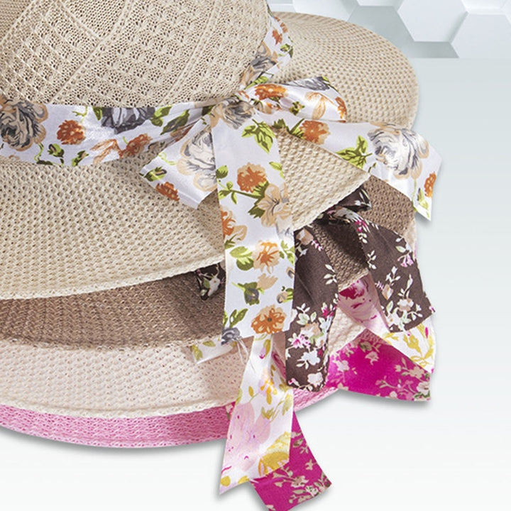 Women Sun Hat Solid Color Breathable Holes Wide Brim Beach Hat Headwear Image 12