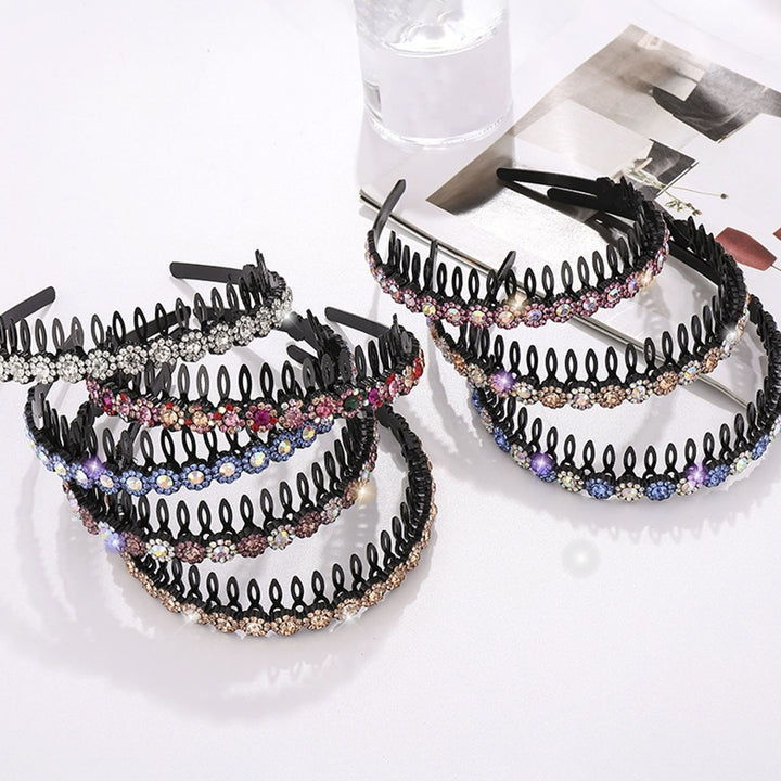 Teeth Comb Non-Slip Stable Hair Hoop Shining Rhinestones Flower Decor Girls Headband Hair Accessories Image 1