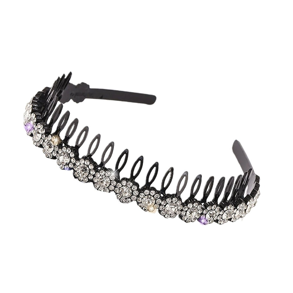 Teeth Comb Non-Slip Stable Hair Hoop Shining Rhinestones Flower Decor Girls Headband Hair Accessories Image 2