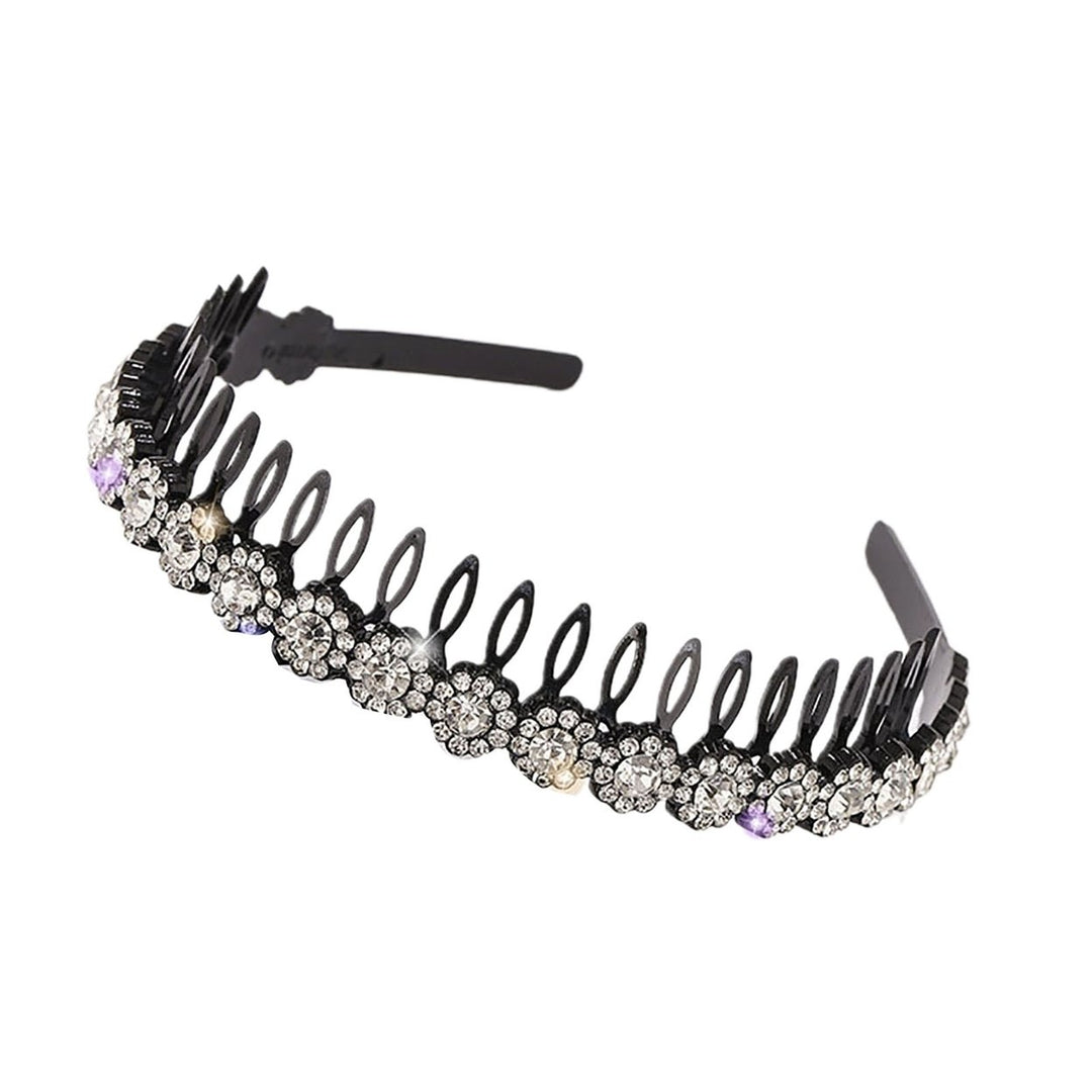 Teeth Comb Non-Slip Stable Hair Hoop Shining Rhinestones Flower Decor Girls Headband Hair Accessories Image 1