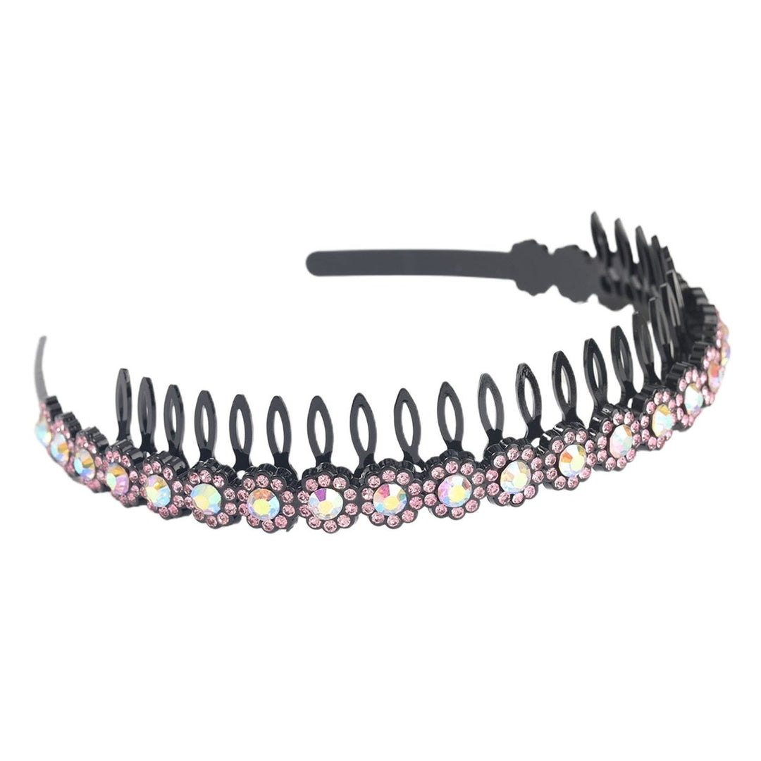 Teeth Comb Non-Slip Stable Hair Hoop Shining Rhinestones Flower Decor Girls Headband Hair Accessories Image 4