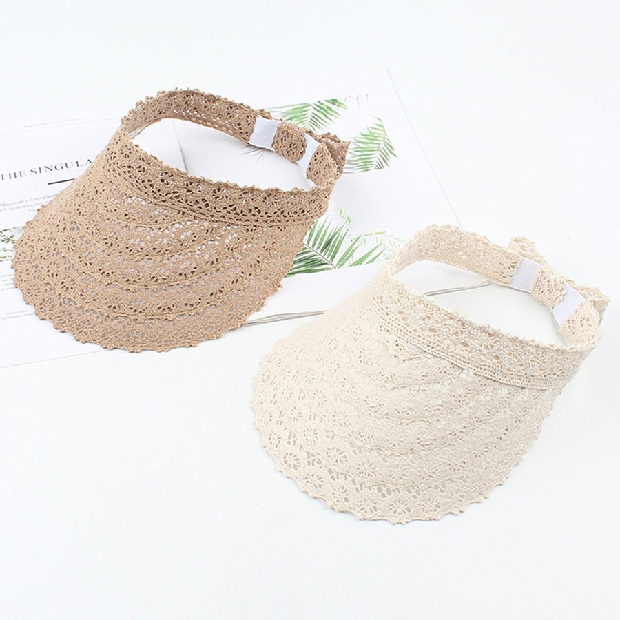 Women Hat Solid Color Lace Big Brim Adjustable Summer Sun Hat Hearwear Image 1