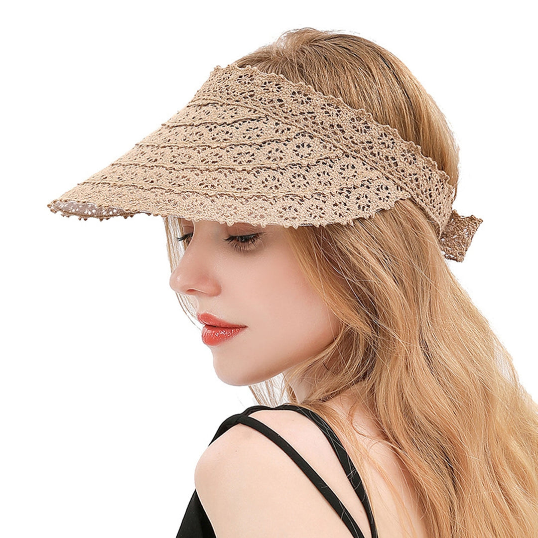 Women Hat Solid Color Lace Big Brim Adjustable Summer Sun Hat Hearwear Image 7