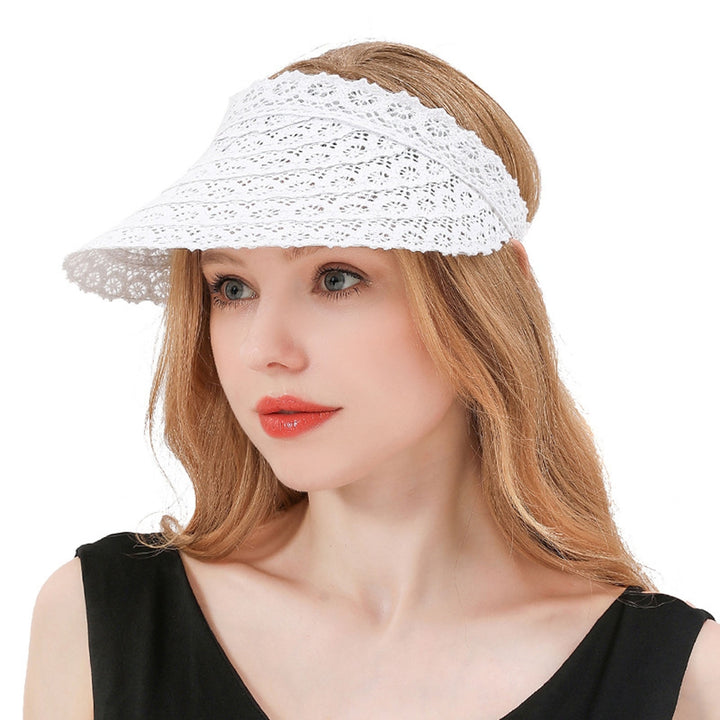 Women Hat Solid Color Lace Big Brim Adjustable Summer Sun Hat Hearwear Image 8