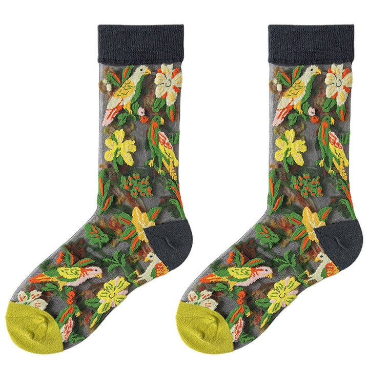 1 Pair Ultrathin Transparent Glass Silk Girls Socks Embroidery Flower Leaves Summer Socks Female Accessories Image 3