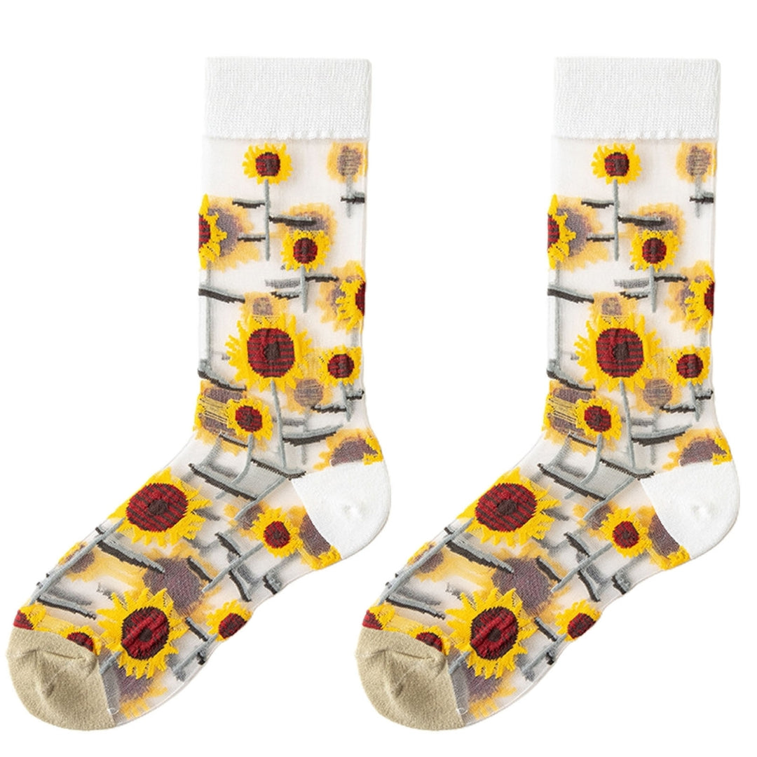 1 Pair Ultrathin Transparent Glass Silk Girls Socks Embroidery Flower Leaves Summer Socks Female Accessories Image 8