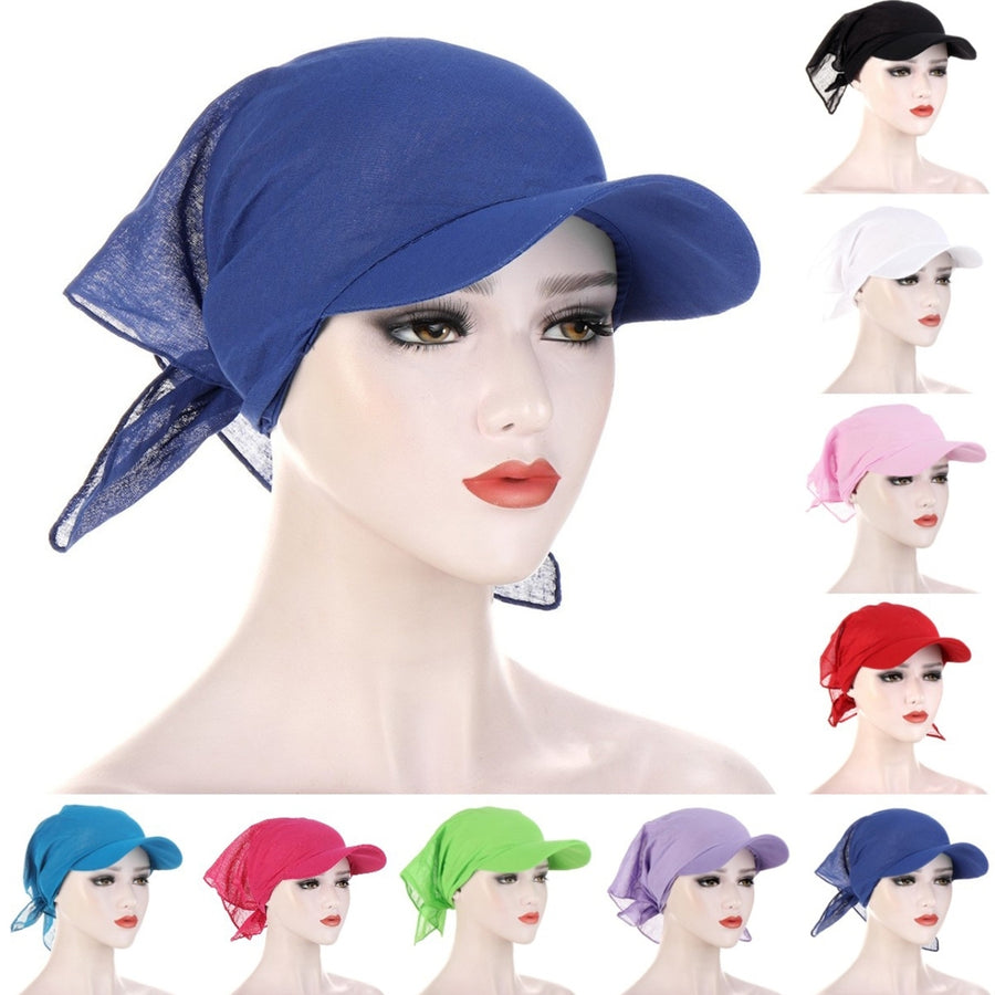 Turban Hat Solid Color Sunshade Wide Brim Breathable Scarf Cap Outdoor Supply Image 1