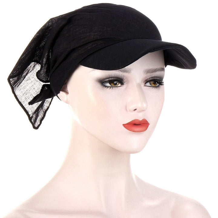 Turban Hat Solid Color Sunshade Wide Brim Breathable Scarf Cap Outdoor Supply Image 1