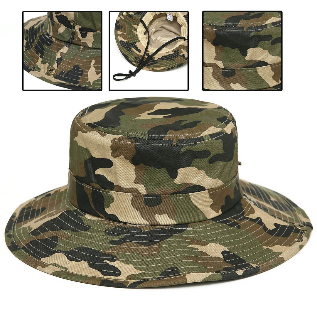 Men Sun Hat Camouflage Adjustable Accessory Sweat Absorbing Round Edge Bucket Cap for Hiking Image 4