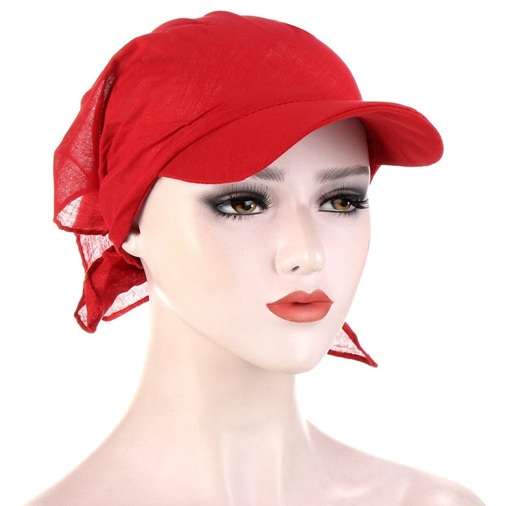 Turban Hat Solid Color Sunshade Wide Brim Breathable Scarf Cap Outdoor Supply Image 1