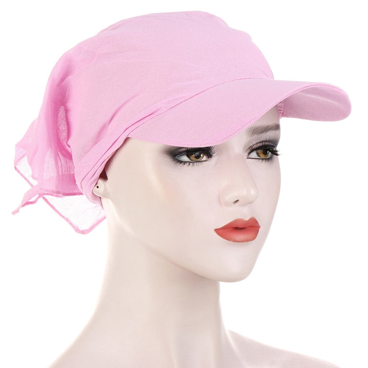 Turban Hat Solid Color Sunshade Wide Brim Breathable Scarf Cap Outdoor Supply Image 4