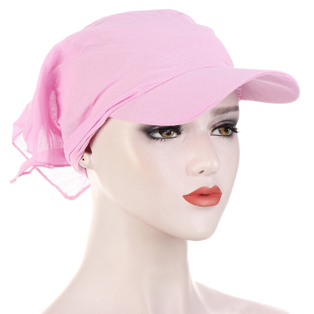 Turban Hat Solid Color Sunshade Wide Brim Breathable Scarf Cap Outdoor Supply Image 1