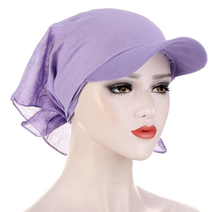 Turban Hat Solid Color Sunshade Wide Brim Breathable Scarf Cap Outdoor Supply Image 1