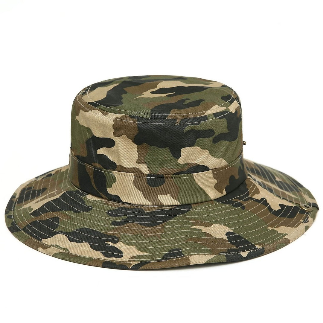 Men Sun Hat Camouflage Adjustable Accessory Sweat Absorbing Round Edge Bucket Cap for Hiking Image 1