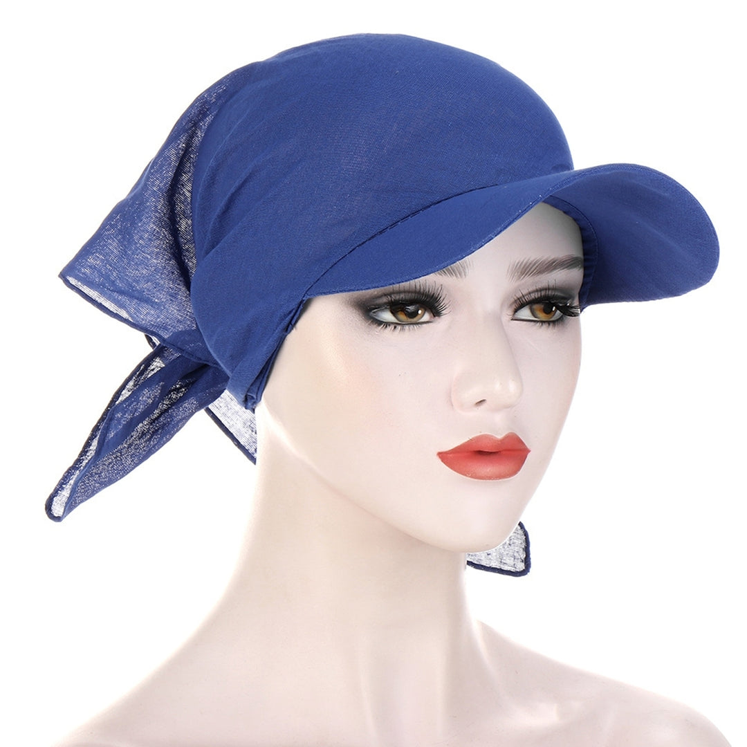 Turban Hat Solid Color Sunshade Wide Brim Breathable Scarf Cap Outdoor Supply Image 8