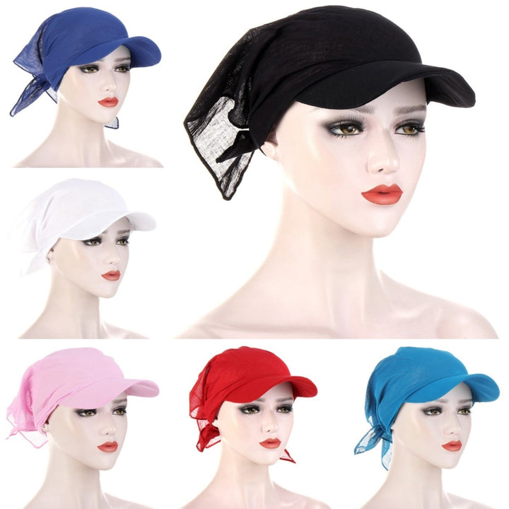 Turban Hat Solid Color Sunshade Wide Brim Breathable Scarf Cap Outdoor Supply Image 12
