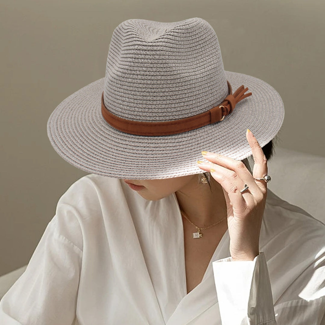 Panama Hat Straw Weaving UV Protection Men Women Foldable Anti Sun Cap for Beach Image 9